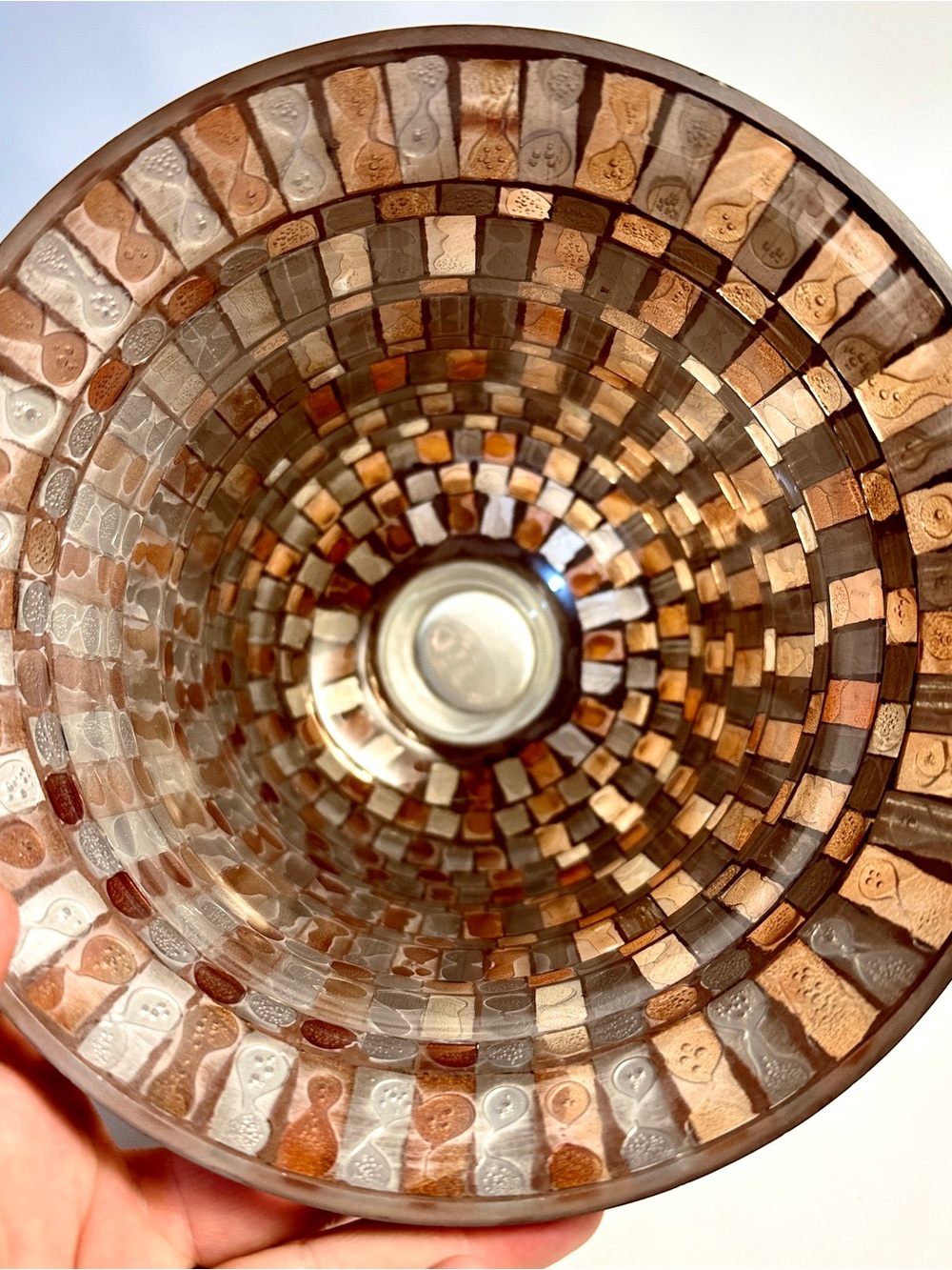 11” Decorative Stained Glass Mosaic Hurricane Vase - Picture 7 of 11